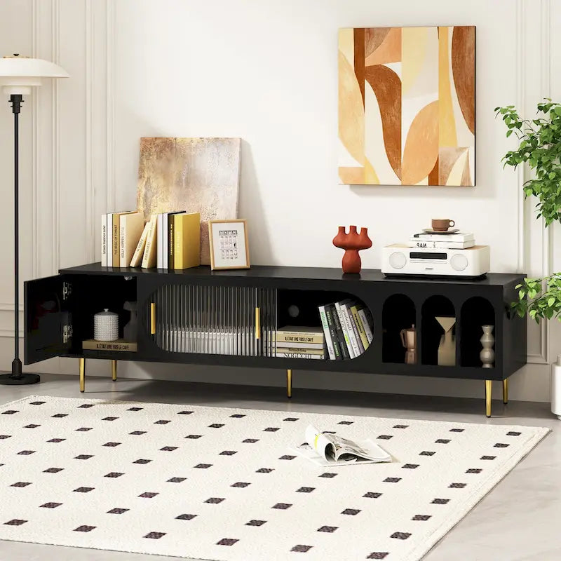 Contemporary TV Stand for 70-Inch and Larger TVs, Entertainment Center Media Console with 3 Shelves and 2 Cabinets 3