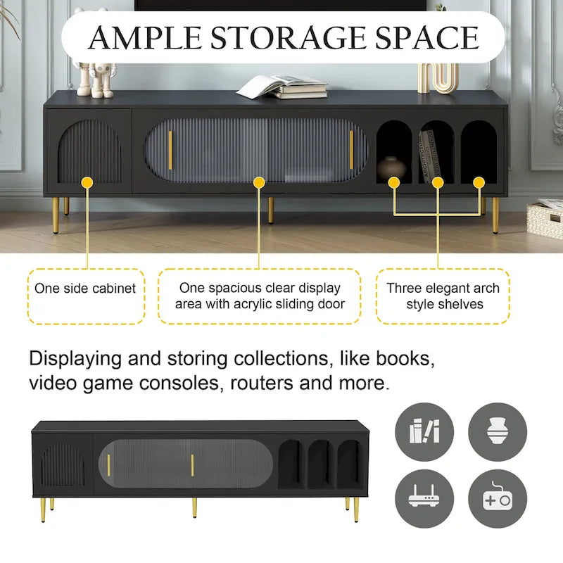 Contemporary TV Stand for 70-Inch and Larger TVs, Entertainment Center Media Console with 3 Shelves and 2 Cabinets 5