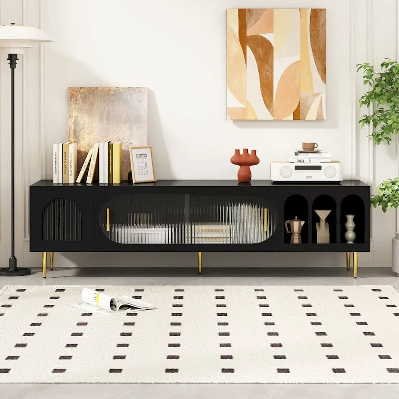Contemporary TV Stand for 70-Inch and Larger TVs, Entertainment Center Media Console with 3 Shelves and 2 Cabinets 6