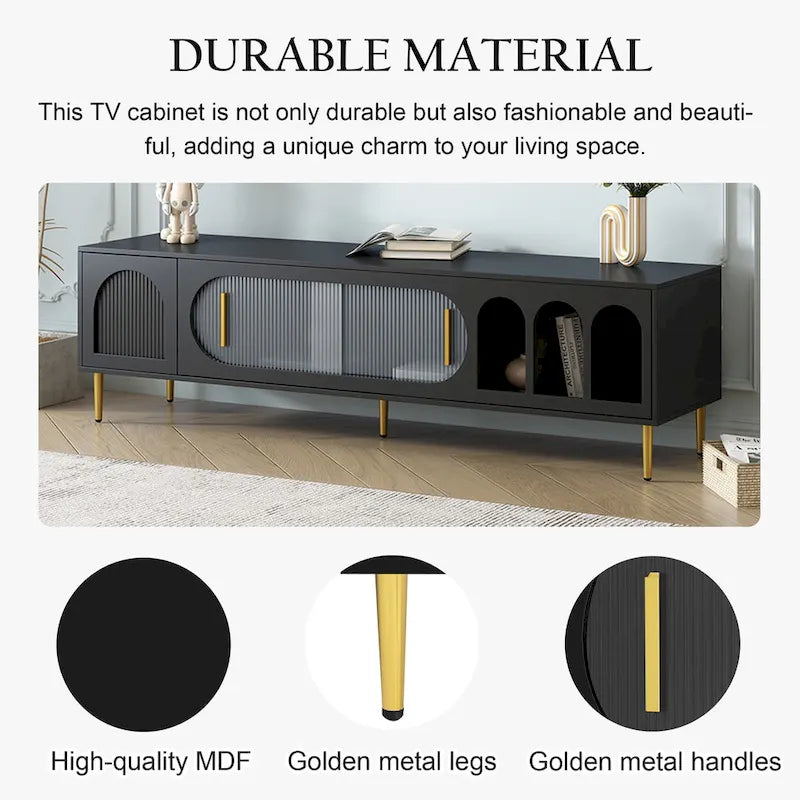 Contemporary TV Stand for 70-Inch and Larger TVs, Entertainment Center Media Console with 3 Shelves and 2 Cabinets 7