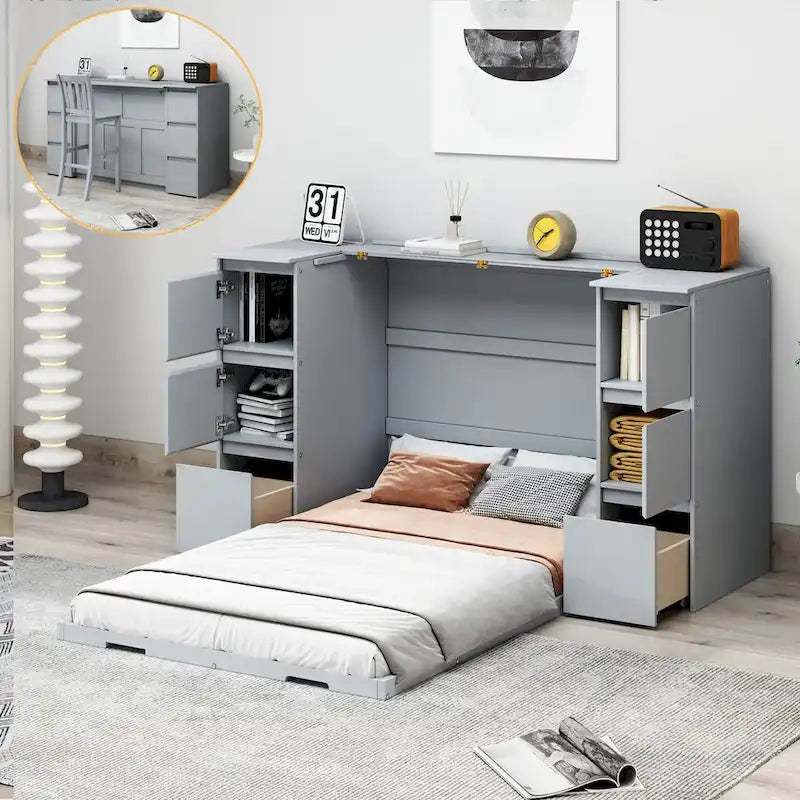 Full-Size Murphy Bed with Storage Drawers 3