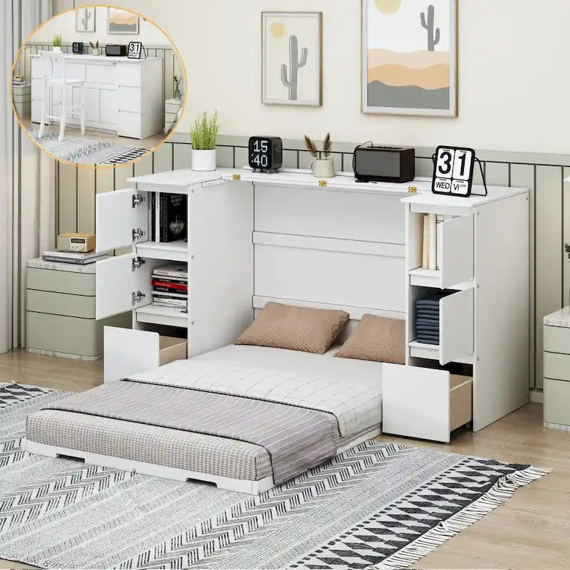 Full-Size Murphy Bed with Storage Drawers 5