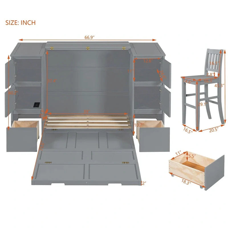 Full-Size Murphy Bed with Storage Drawers 7