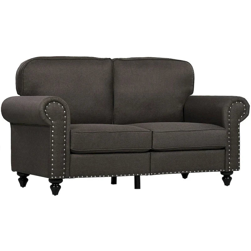 HOMCOM 61-Inch Mid-Century Modern Loveseat Sofa - Stylish 2-Seater Couch with Nailhead Trim and Rolled Arms, Upholstered in Fabric 2