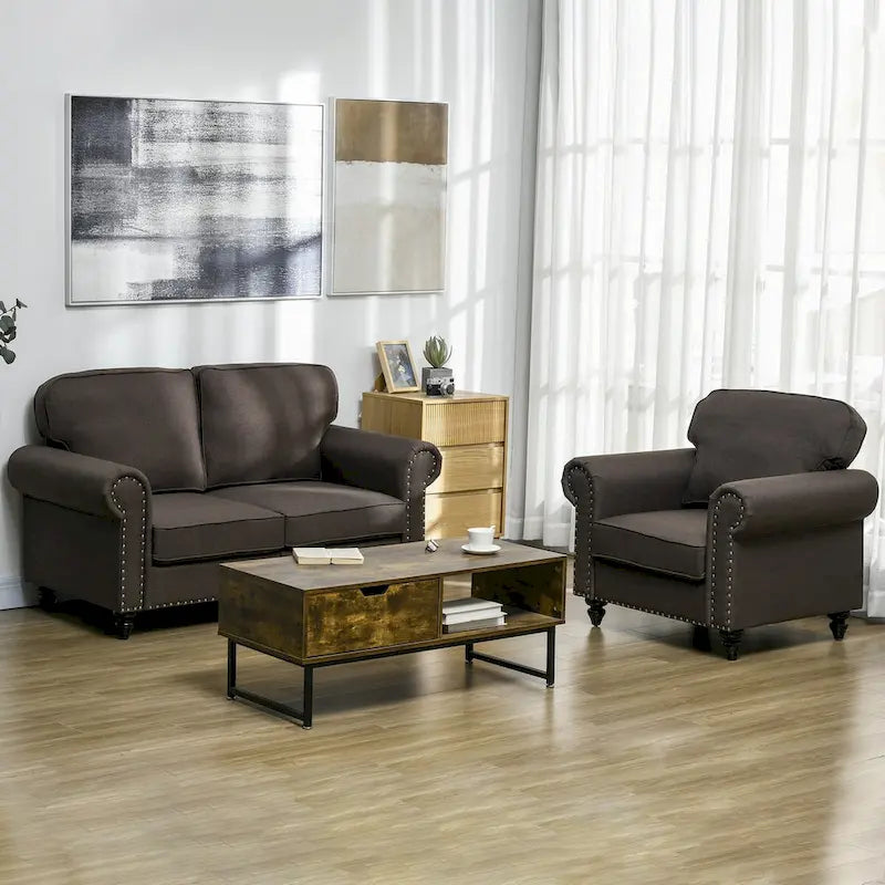 HOMCOM 61-Inch Mid-Century Modern Loveseat Sofa - Stylish 2-Seater Couch with Nailhead Trim and Rolled Arms, Upholstered in Fabric 6