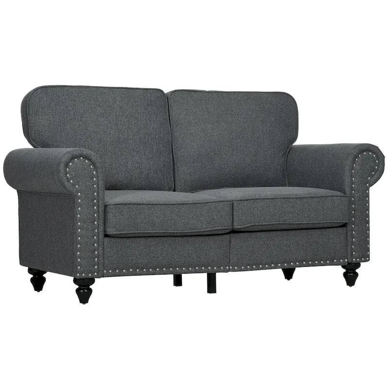HOMCOM 61-Inch Mid-Century Modern Loveseat Sofa - Stylish 2-Seater Couch with Nailhead Trim and Rolled Arms, Upholstered in Fabric 10