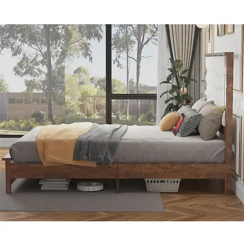 King Size Upholstered Bed Frame with Integrated Charging Station 4