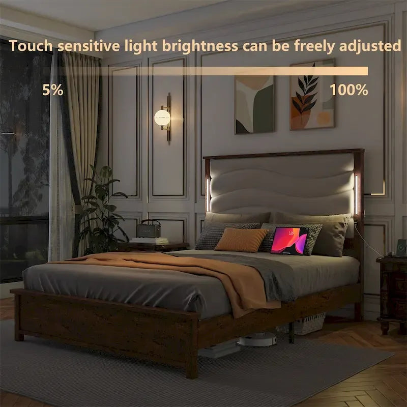 King Size Upholstered Bed Frame with Integrated Charging Station 5