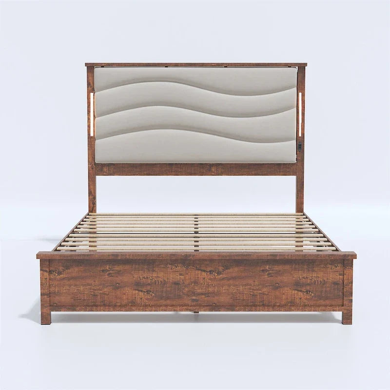 King Size Upholstered Bed Frame with Integrated Charging Station 7
