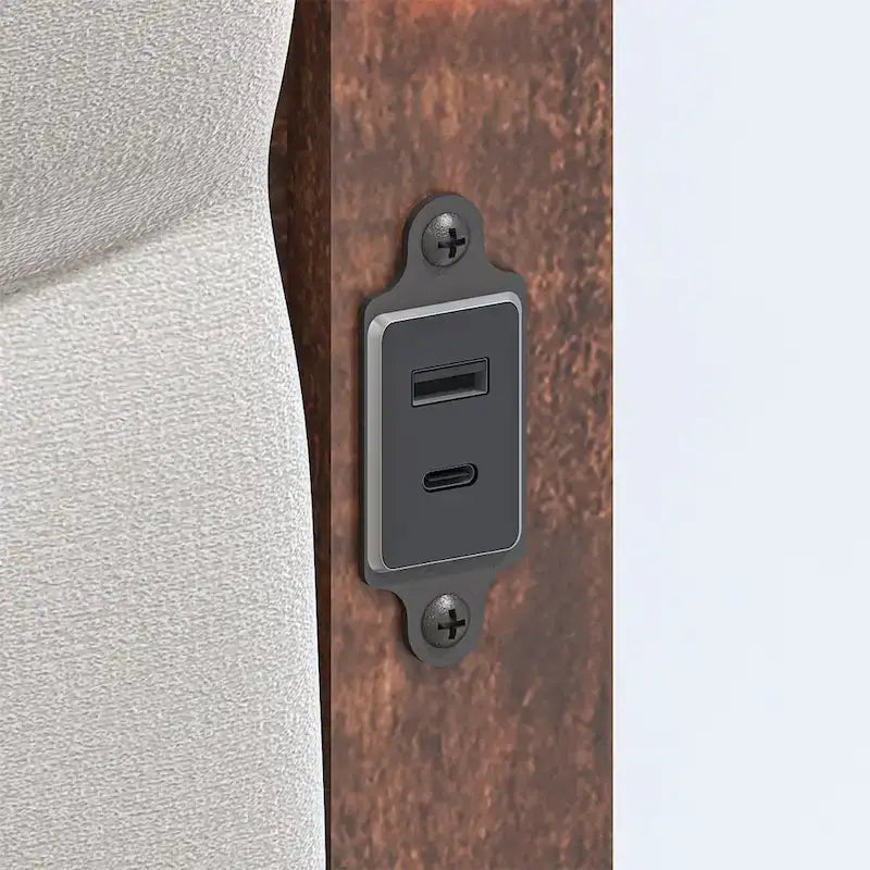 King Size Upholstered Bed Frame with Integrated Charging Station 8