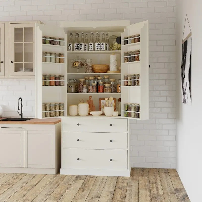 77-Inch Freestanding Tall Pantry Cabinet - Farmhouse Style Kitchen Storage 8