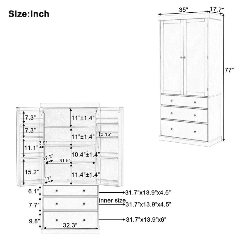 77-Inch Freestanding Tall Pantry Cabinet - Farmhouse Style Kitchen Storage 2
