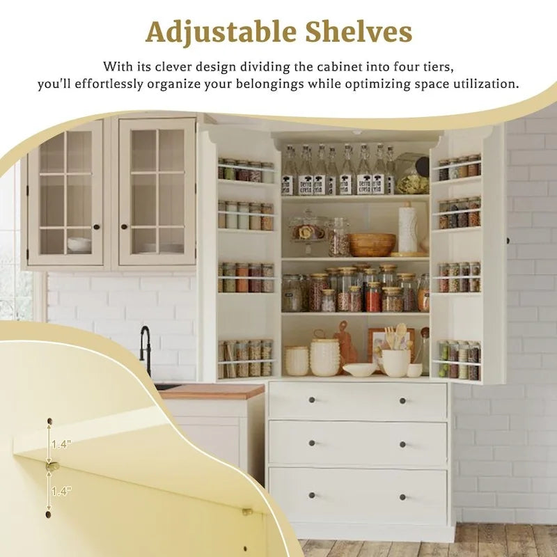 77-Inch Freestanding Tall Pantry Cabinet - Farmhouse Style Kitchen Storage 4