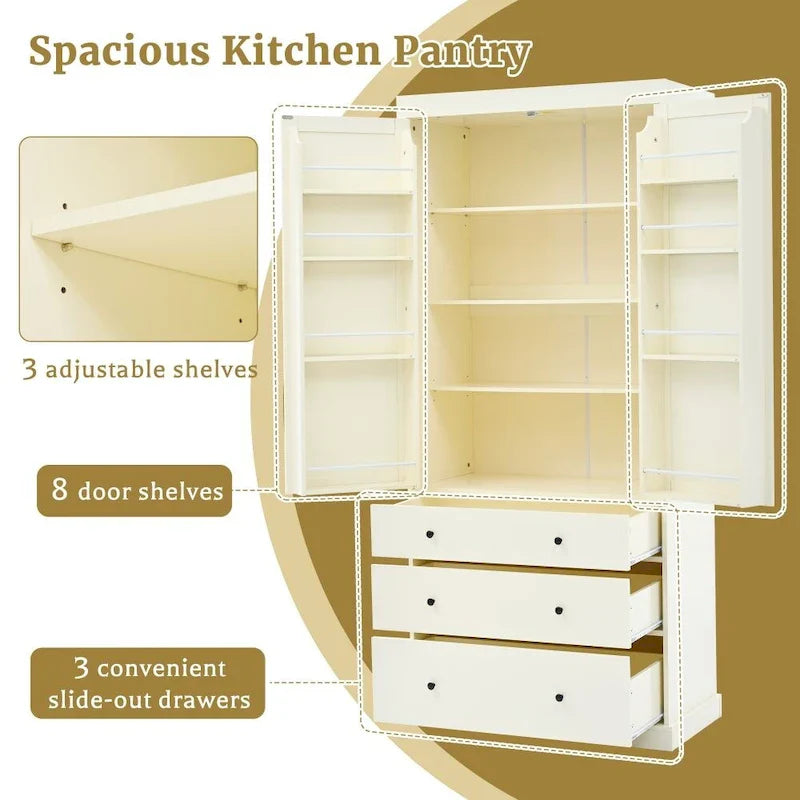 77-Inch Freestanding Tall Pantry Cabinet - Farmhouse Style Kitchen Storage 6