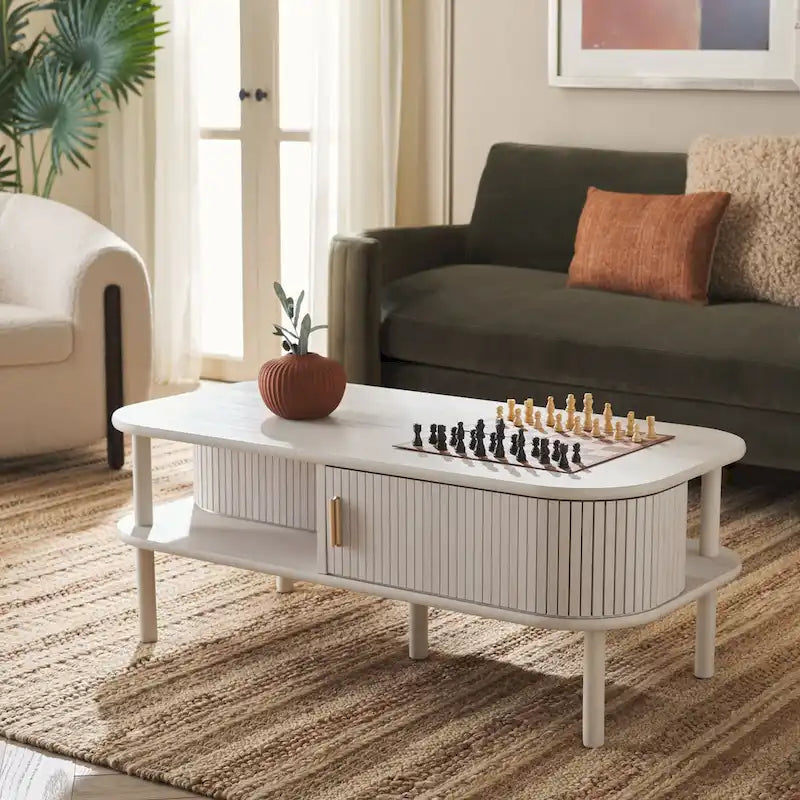 SAFAVIEH Home Tealla 2-Door Tambour Coffee Table - 43"W x 22"D x 17"H 3