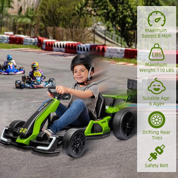 24V Electric Go Kart, with 300W Strong Motor, Drift/Sport Mode, Big Battery, Eva Tire,Length Adjustmen for Outdoor Racing Toy-Green 5