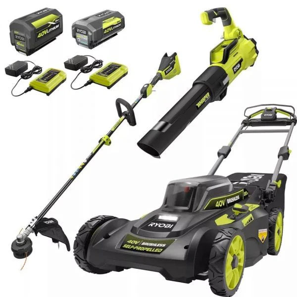 40V Brushless 20 in. Walk Behind Self Propelled Mower String Trimmer Leaf Blower with (2) Batteries and (2) Chargers 7