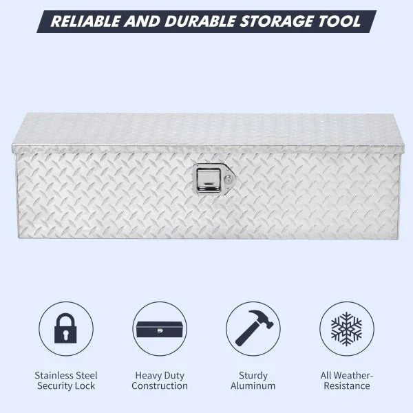 48 Inch Diamond Plate Truck Bed Tool Box with Shelf Silver 5