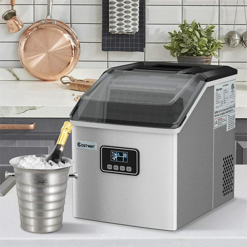 48LBS/24H Stainless Steel Countertop Ice Maker Machine with Self-Clean Function LCD Display Ice Scoop Basket 2