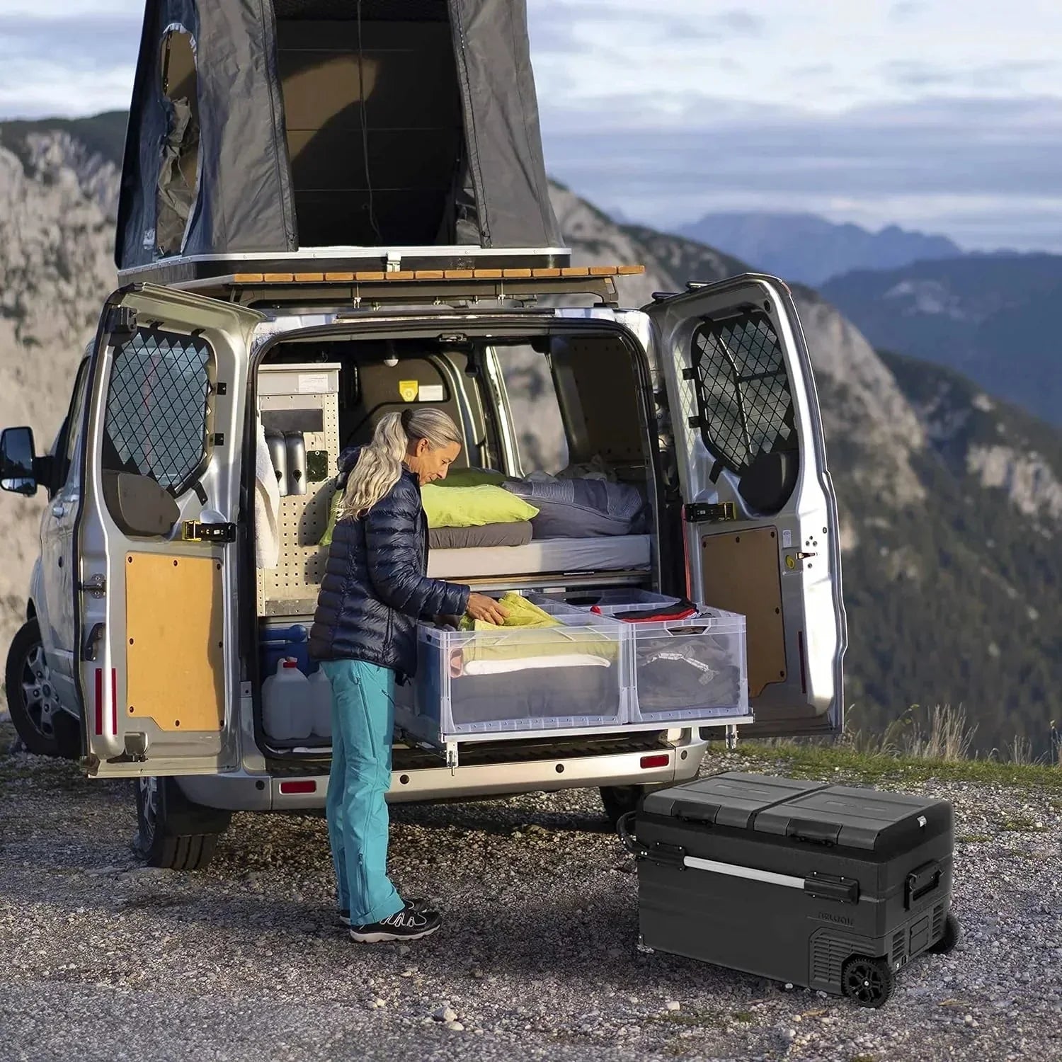 48 Qt. Portable 12v Electric Cooler with LG Compressor, Fridge and Freezer, Rugged Wheels, and Solar Power Input, Perfect Plug-In Cooler for Camping, Trucks, Travel, Car and Home 13