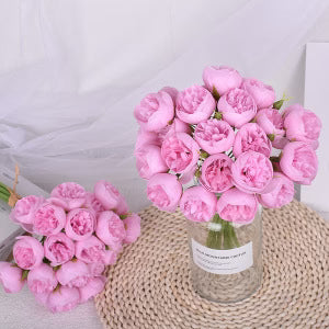 27 Head Artificial Tea Rose & Peony Bouquet – Silk Flowers for Wedding & Home Decor 11