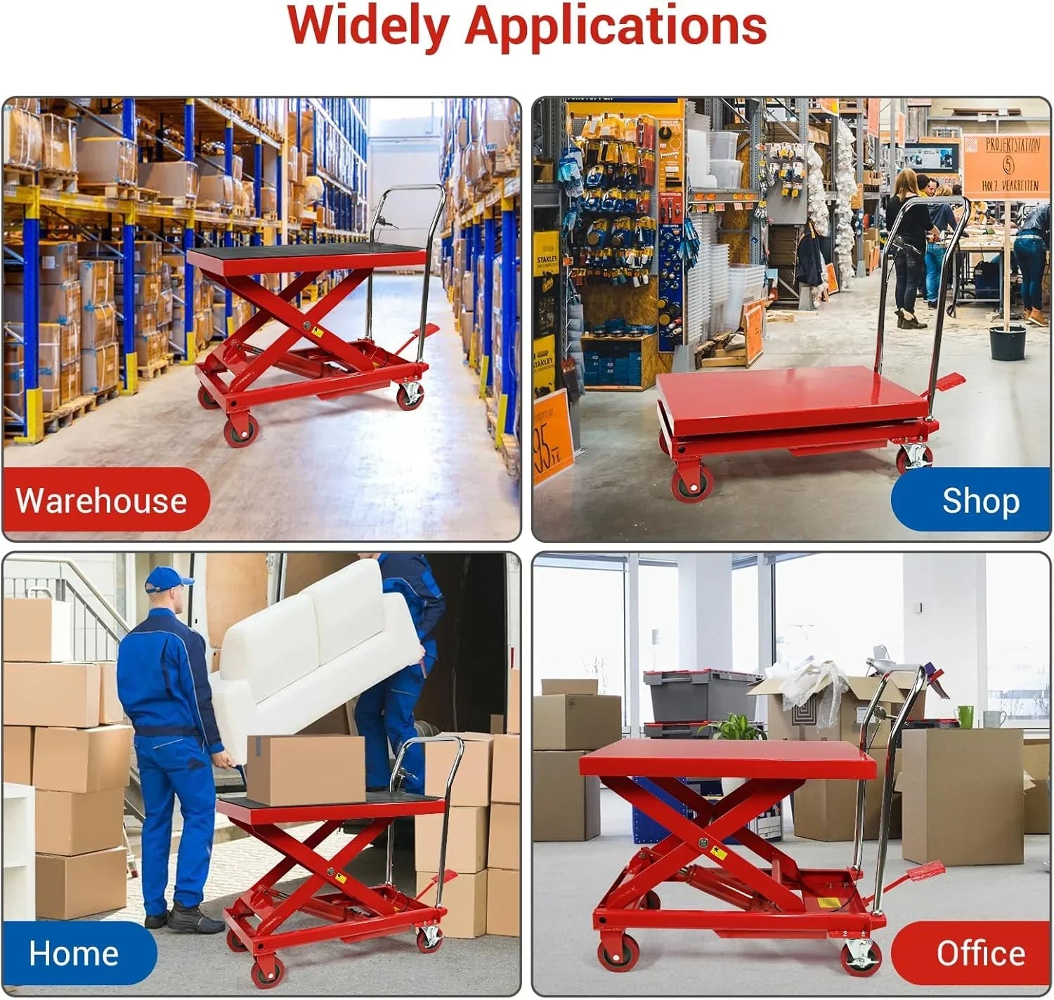 500LBS Hydraulic Lift Table Cart, 30" Lifting Height., Double Scissor Lift Table with 4 Wheels and Non-Slip Pad, Hydraulic Scissor Lift Table for Material Handling and Transportation 7