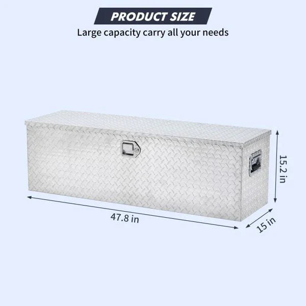 48 Inch Diamond Plate Truck Bed Tool Box with Shelf Silver 7