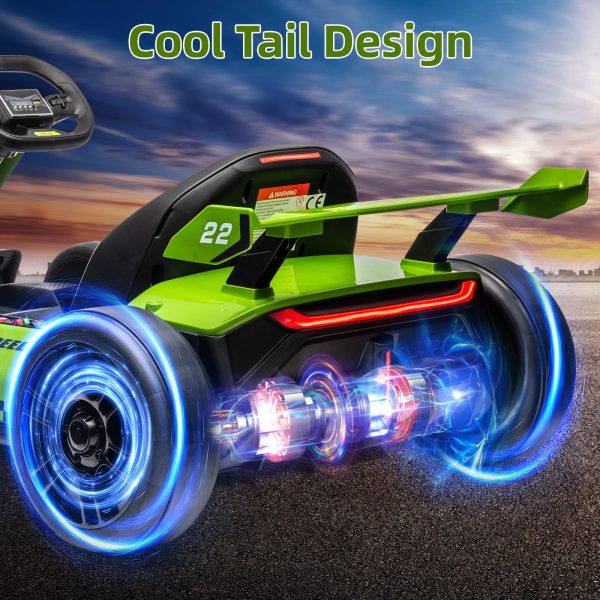 24V Electric Go Kart, with 300W Strong Motor, Drift/Sport Mode, Big Battery, Eva Tire,Length Adjustmen for Outdoor Racing Toy-Green 7