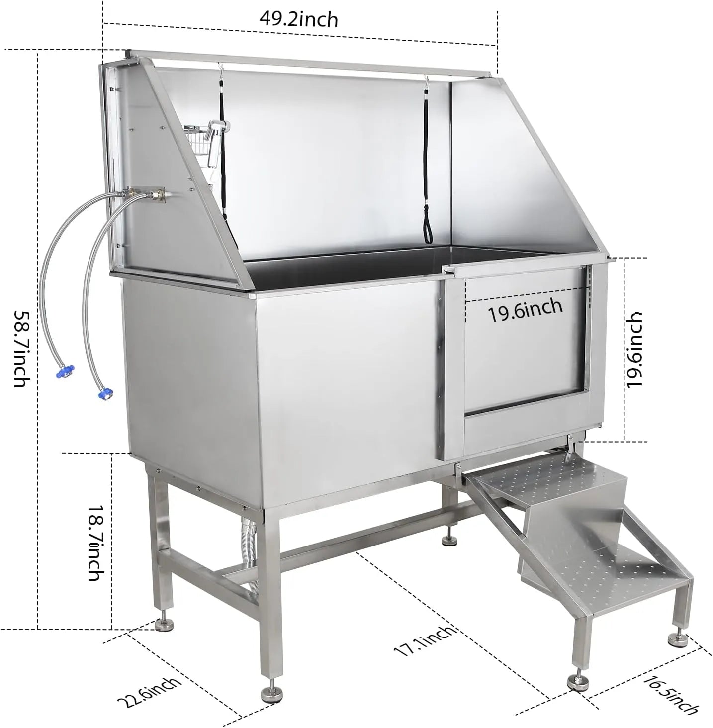 50" Dog Wash Bathtub, Pet Wash Station, Professional Stainless Steel Dog Grooming Tub with Ramp, Faucet, Sprayer, Drain Kit, Right Door 2