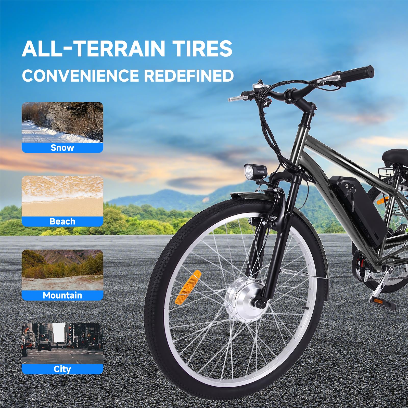 26 Inch Adult 3 Wheel Electric Tricycle with Basket, Fat Tires,7 Speeds,350W Powerful Motor, 36V 10Ah Removable Battery �� Dark Gray 14