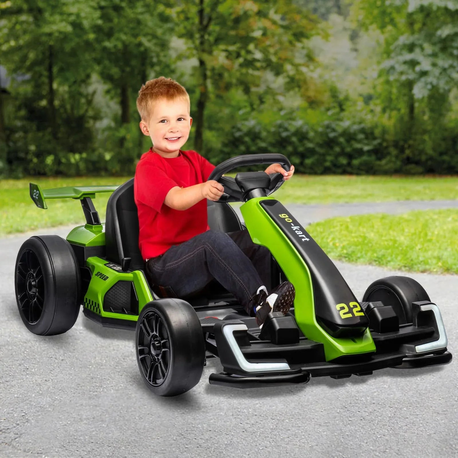 24V Electric Go Kart, with 300W Strong Motor, Drift/Sport Mode, Big Battery, Eva Tire,Length Adjustmen for Outdoor Racing Toy-Green 16