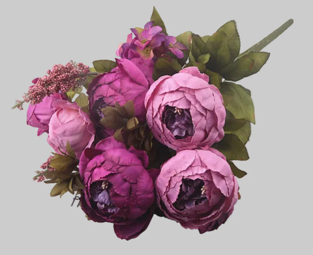 13-Piece European Style Core-Spun Peony Artificial Flowers Bouquet – High-End Silk Peony Arrangement (47cm Decorative Flowers) 3