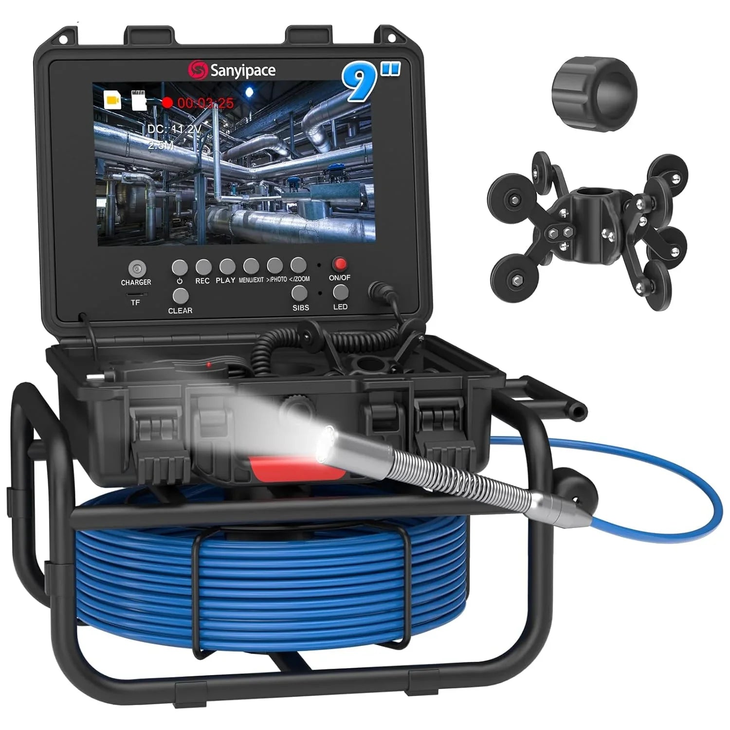 100ft Sewer Inspection Camera with 9" IPS Screen, 23mm HD Waterproof Pipe Camera, 5X Zoom, DVR Recording, Distance Counter, 16GB Card for Plumbing Inspection 1