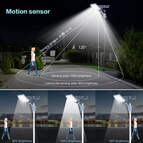 450W Solar Street Flood Lights Outdoor Lamp with Remote Control Dusk to Dawn Security Lighting for Yard Garden Gutter Basketball Court Arena Lawn lm 3