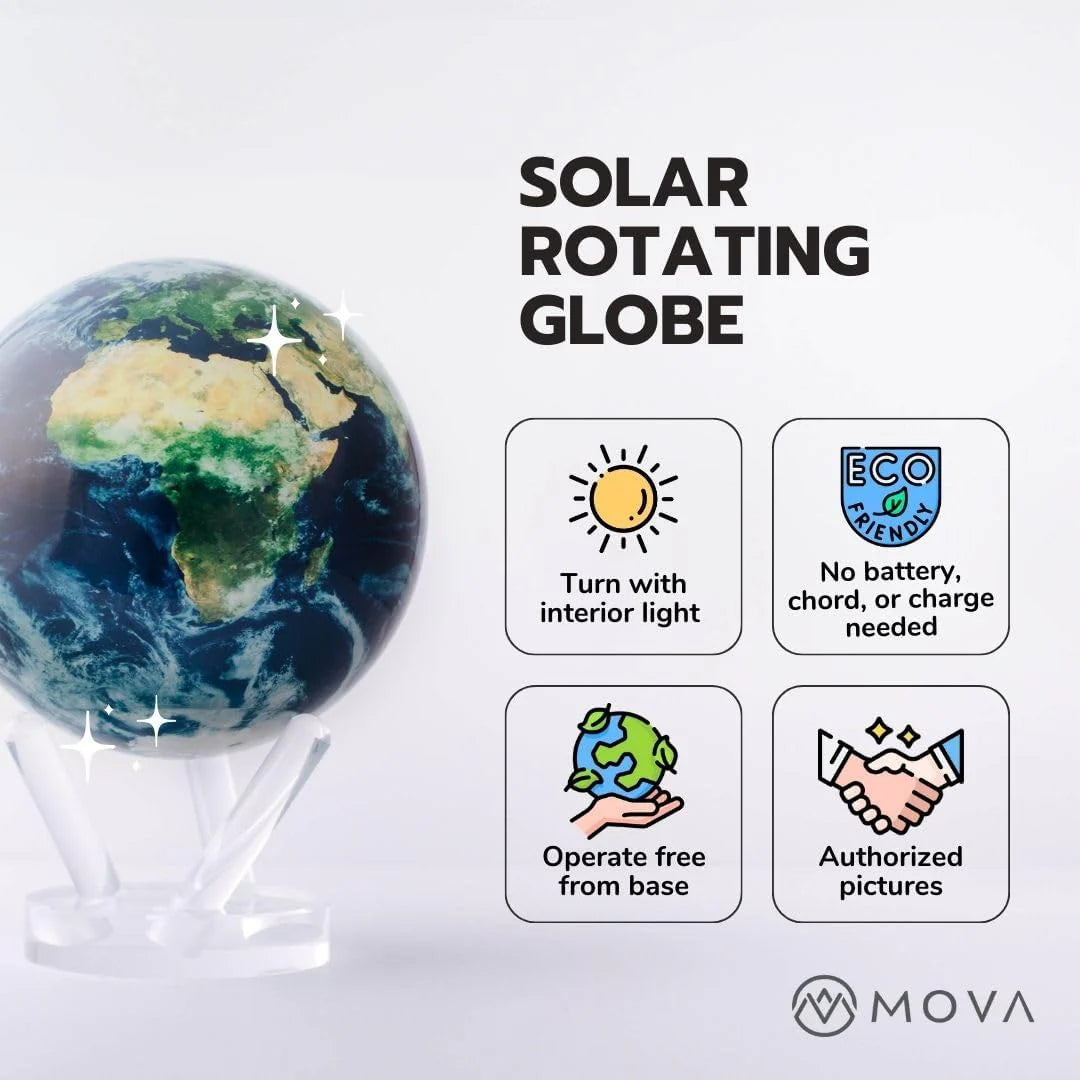 MOVA 4.5" Self-Rotating Globe Earth with Clouds, Light Powered 3