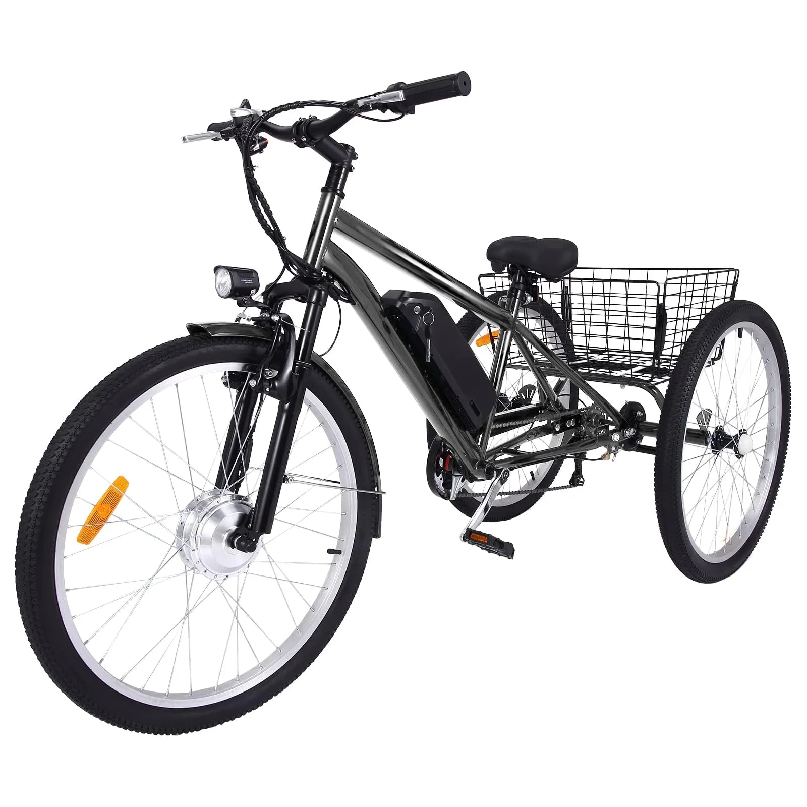 26 Inch Adult 3 Wheel Electric Tricycle with Basket, Fat Tires,7 Speeds,350W Powerful Motor, 36V 10Ah Removable Battery �� Dark Gray 8