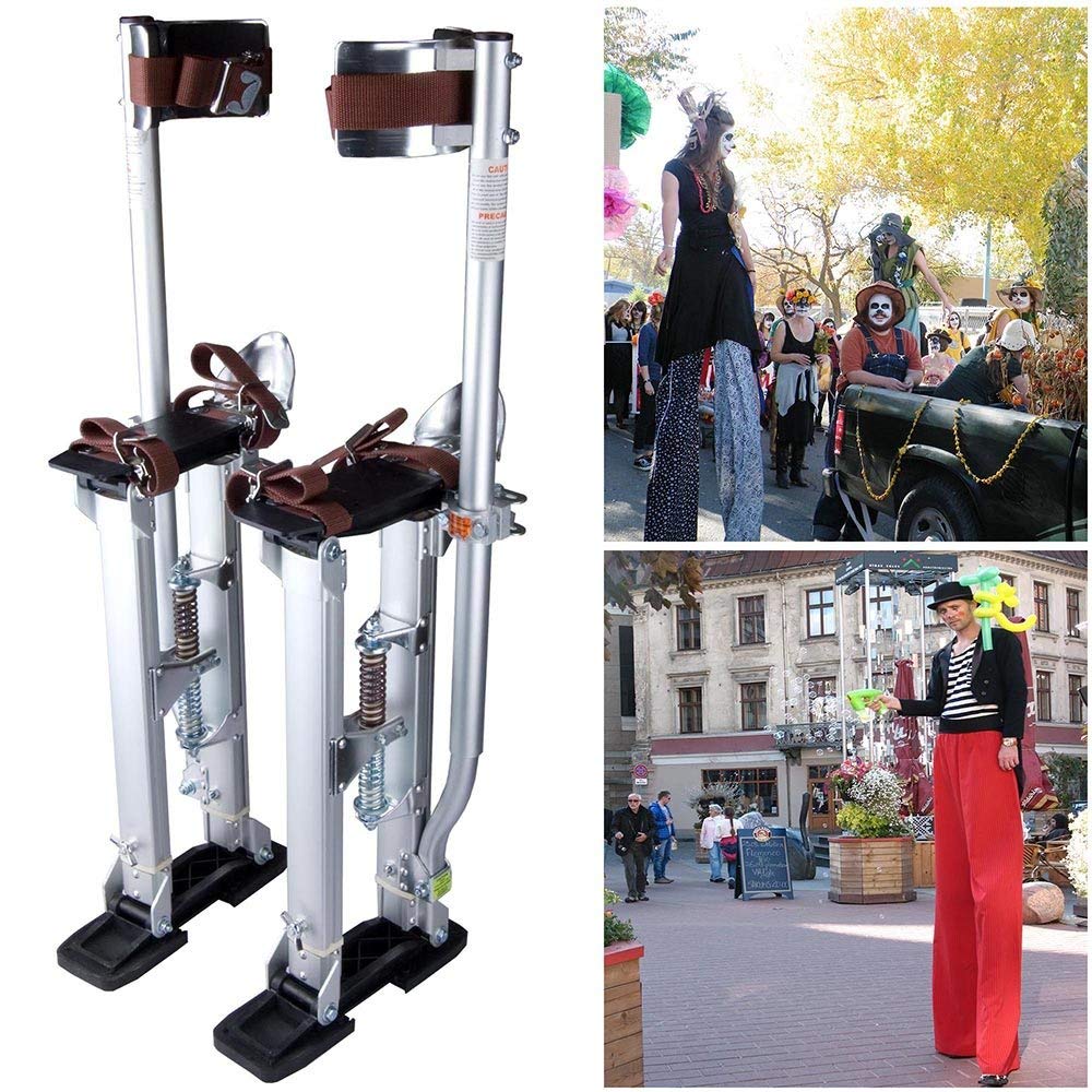24-40 Adjustable Aluminum Drywall Stilts 227Lbs Load Capacity 3-Position Heel Bracket Dual Action Springs for Painting Taping or Cleaning Silver US Delivery (Silver) 1