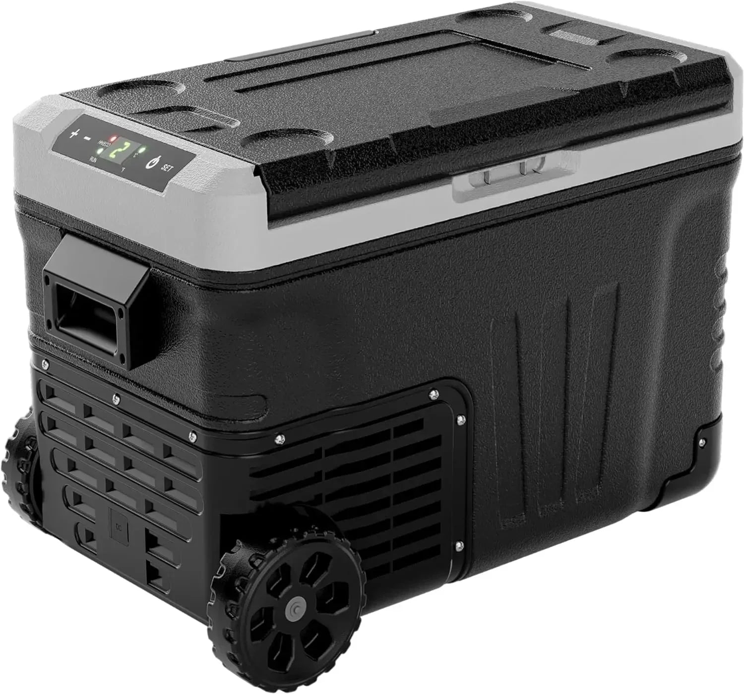 53QT Portable 12V Refrigerator Freezer, Dual Zone Electric Cooler with Wheels, 12V/24V DC & 110-240V AC for Travel, Truck, Boat, Camping 1