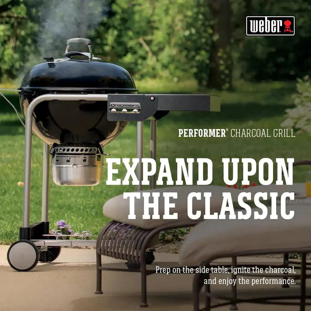 22 in. Performer Charcoal Grill in Black with Built-In Thermometer and Storage Rack 7