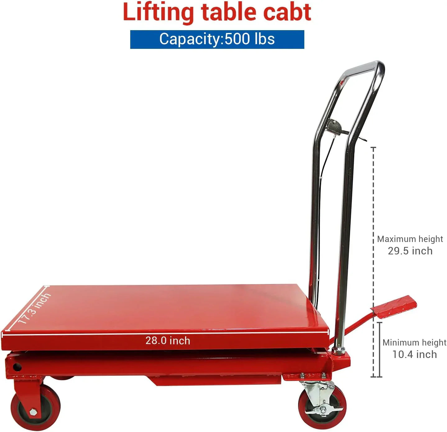 500LBS Hydraulic Lift Table Cart, 30" Lifting Height., Double Scissor Lift Table with 4 Wheels and Non-Slip Pad, Hydraulic Scissor Lift Table for Material Handling and Transportation 5