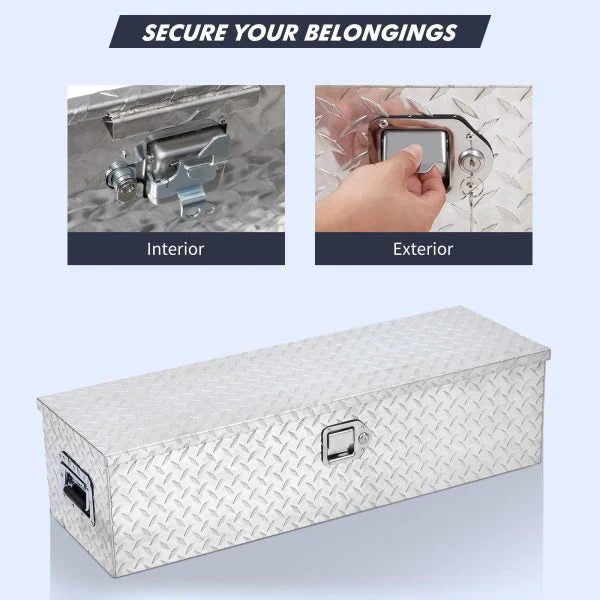 48 Inch Diamond Plate Truck Bed Tool Box with Shelf Silver 6