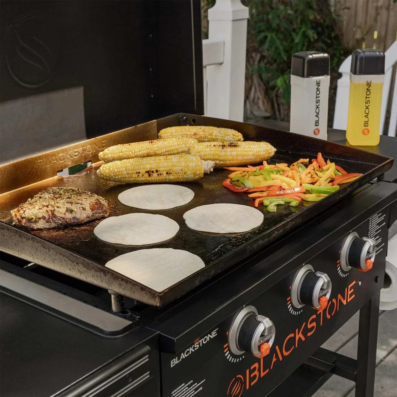 28 Inch Blackstone Griddle 2080 with Hood XL Griddle Original 3-Burner Outdoor Flat Top Grill, with Blackstone Griddle Accessories, Seasoning, and Wholesalehome Gloves and Cloth 3
