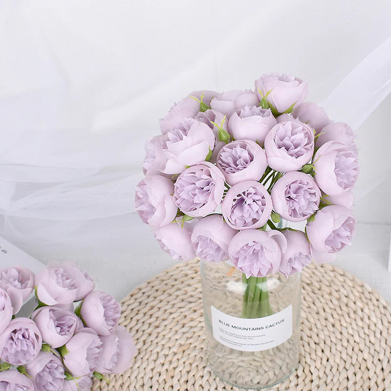 27 Head Artificial Tea Rose & Peony Bouquet – Silk Flowers for Wedding & Home Decor 4