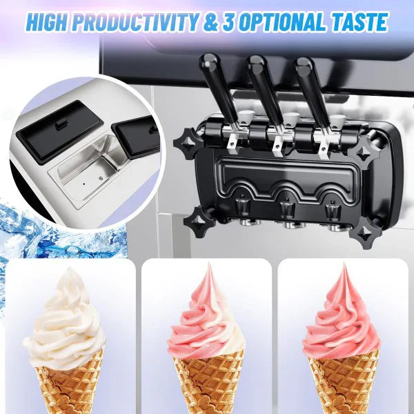 2200W Commercial Ice Cream Machine, 3 Flavor Soft Serve Ice Cream Machine, 5.3-7.4 Gal/Hr, with LCD Touch Screen, Automatic Cleaning, High Productivity for Home Snack Bar & Restaurants 3