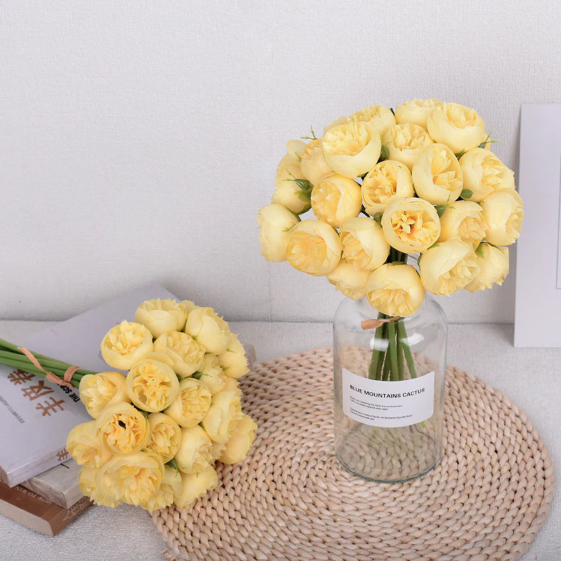 27 Head Artificial Tea Rose & Peony Bouquet – Silk Flowers for Wedding & Home Decor 8