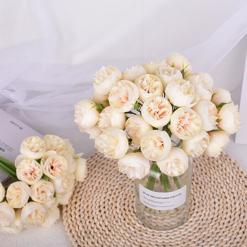 27 Head Artificial Tea Rose & Peony Bouquet – Silk Flowers for Wedding & Home Decor 6