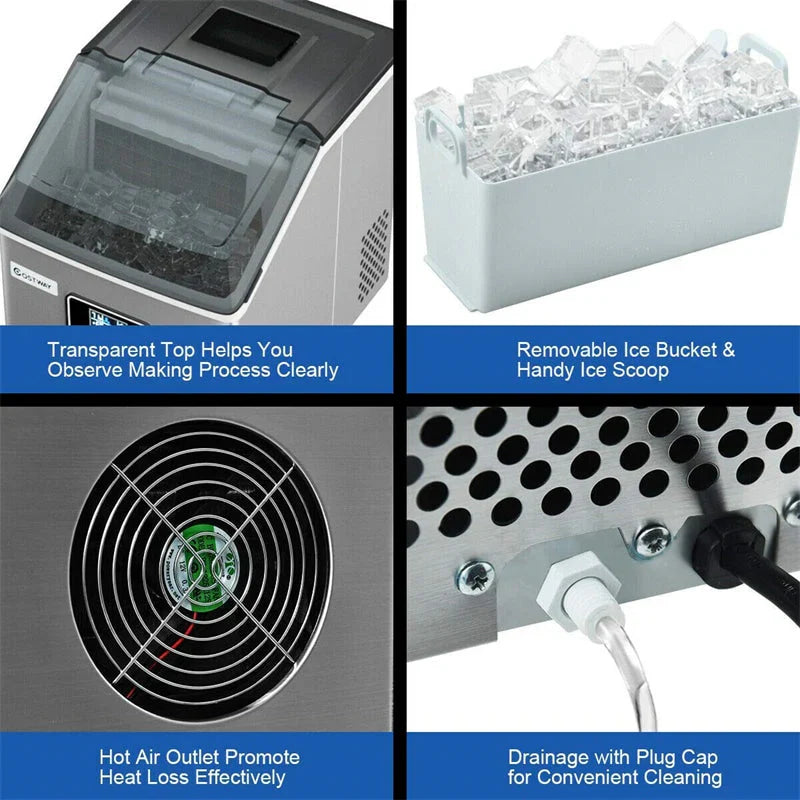 48LBS/24H Stainless Steel Countertop Ice Maker Machine with Self-Clean Function LCD Display Ice Scoop Basket 8