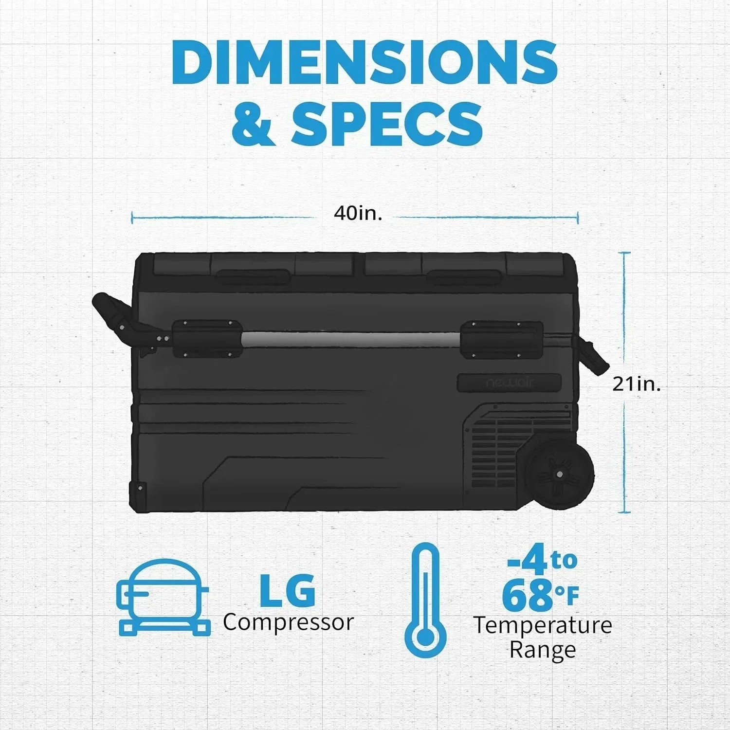 48 Qt. Portable 12v Electric Cooler with LG Compressor, Fridge and Freezer, Rugged Wheels, and Solar Power Input, Perfect Plug-In Cooler for Camping, Trucks, Travel, Car and Home 14