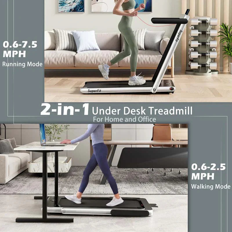 2.5HP 2-in-1 Folding Under Desk Treadmill with Speaker APP Remote Control, Portable Walking Jogging Machine for Home Gym Office 75