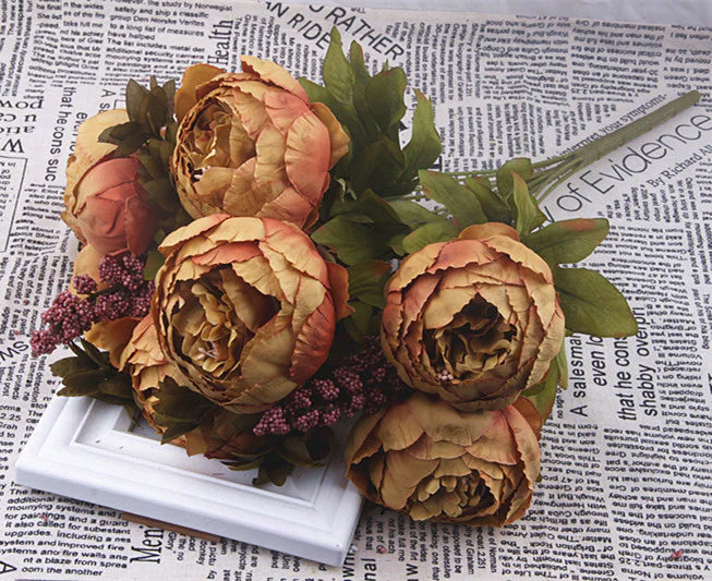 13-Piece European Style Core-Spun Peony Artificial Flowers Bouquet – High-End Silk Peony Arrangement (47cm Decorative Flowers) 6